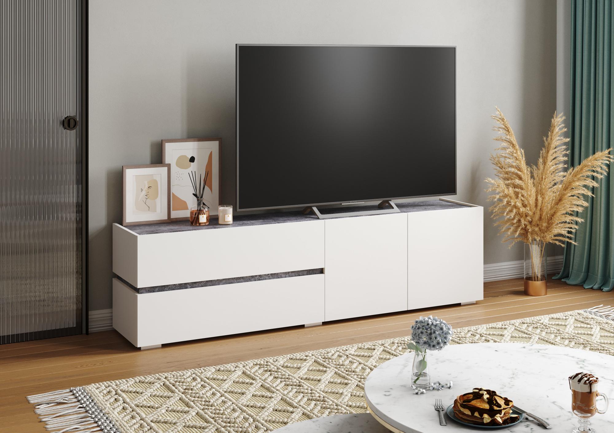 Тумба ТВ Аркон белый / бетон темный
